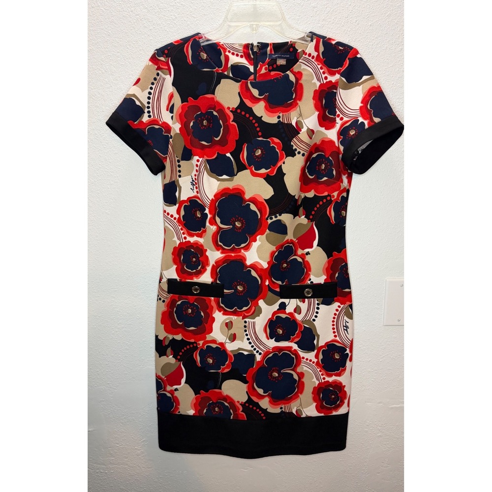 Tommy Hilfiger Floral Sheath Dress Women's 8 Red‎ Blue Mod Poppy Print
